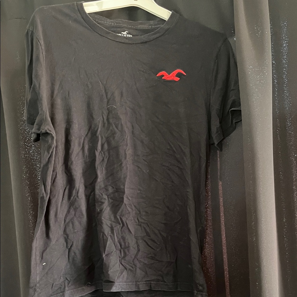 Hollister Men's Black Crewneck Tee with Red Seagull Logo